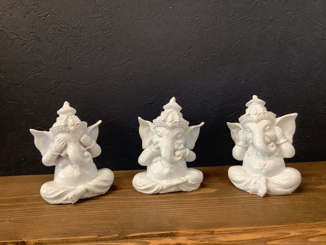 ホワイトガネーシャ像 3体set 見猿・言わ猿・聞き猿