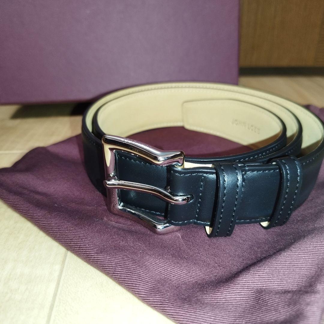 【美品】ジョンロブ　ベルト　カーフレザー　黒色　ブラック　85サイズ　メンズ