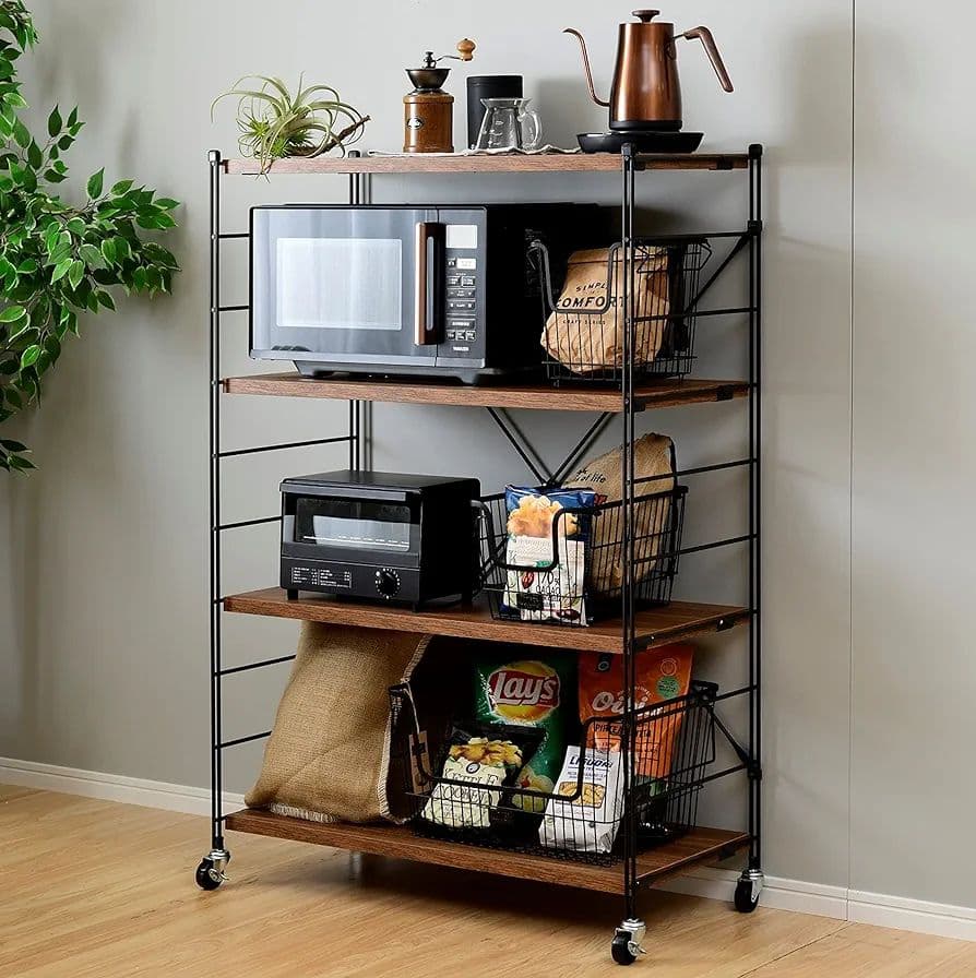 (新品)山善 木製ラック キャスター付き 幅86cm