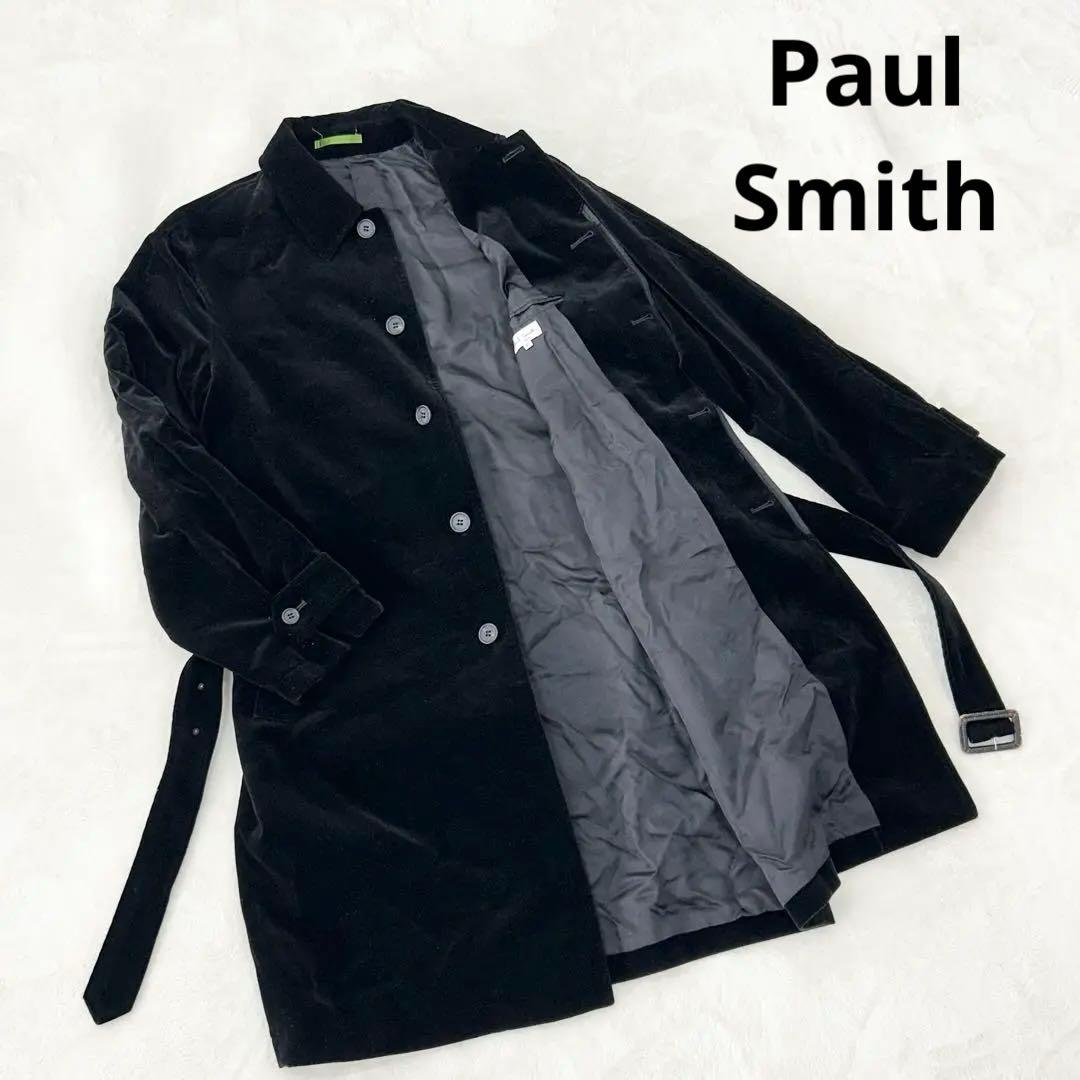 ポールスミス　ステンカラーコート　ベルト付き　ベルベット ベロア　黒　希少XL