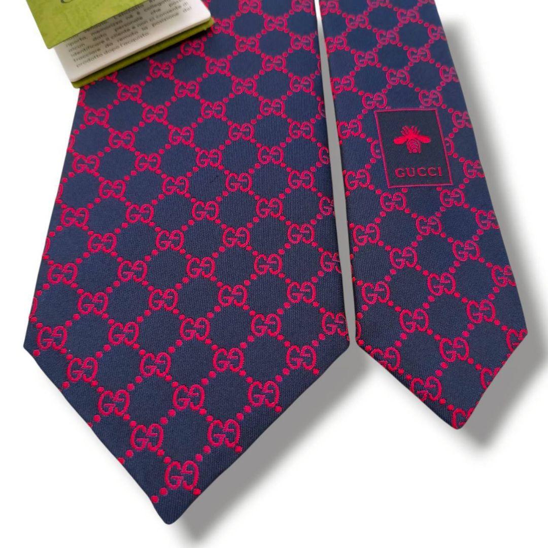 タグ付き　現行　グッチ　ネクタイ　GG　インターロッキング　マーモント　紺赤