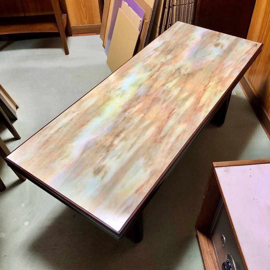 美品レア❗️カリモク 大理石調マーブル模様 木製センターテーブル ヴィンテージ
