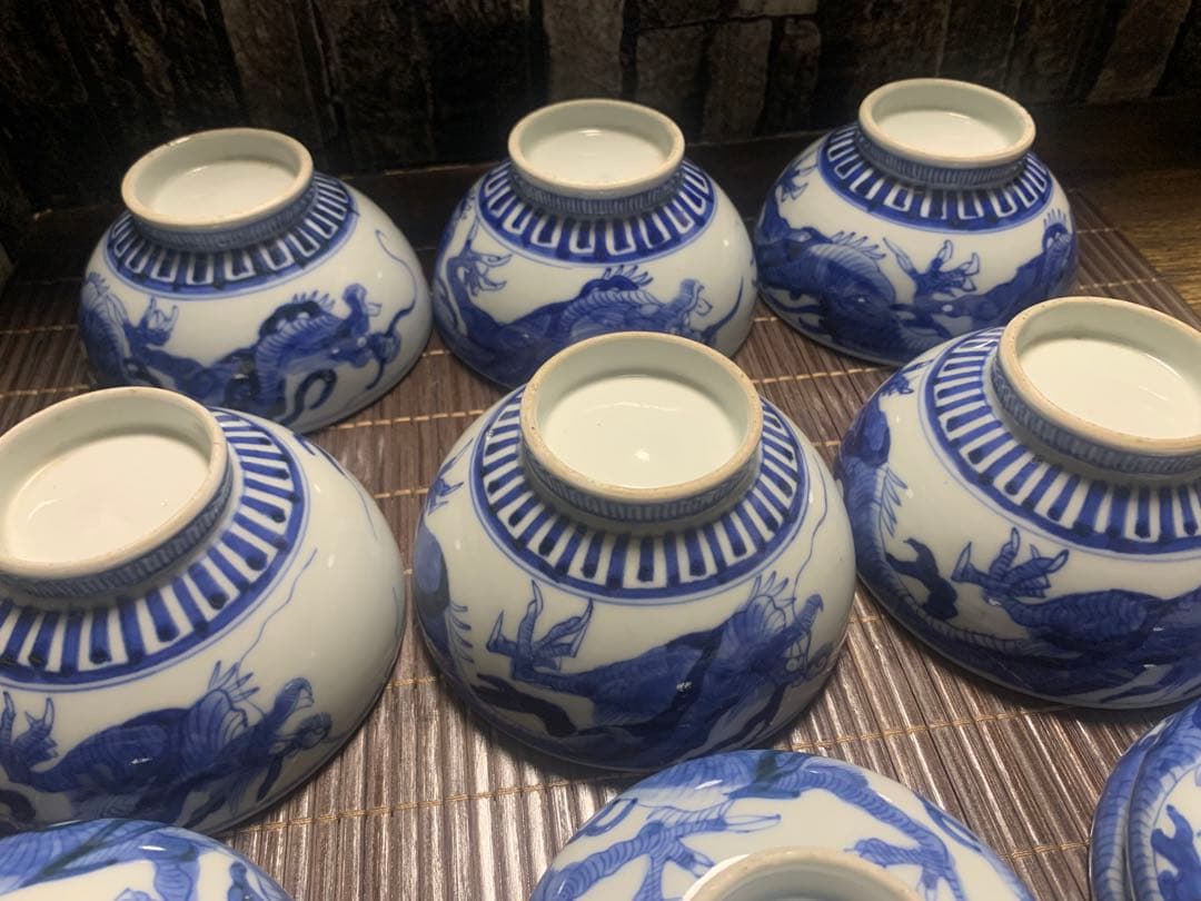 太化年製 古伊万里 染付龍文 蓋付飯碗6個