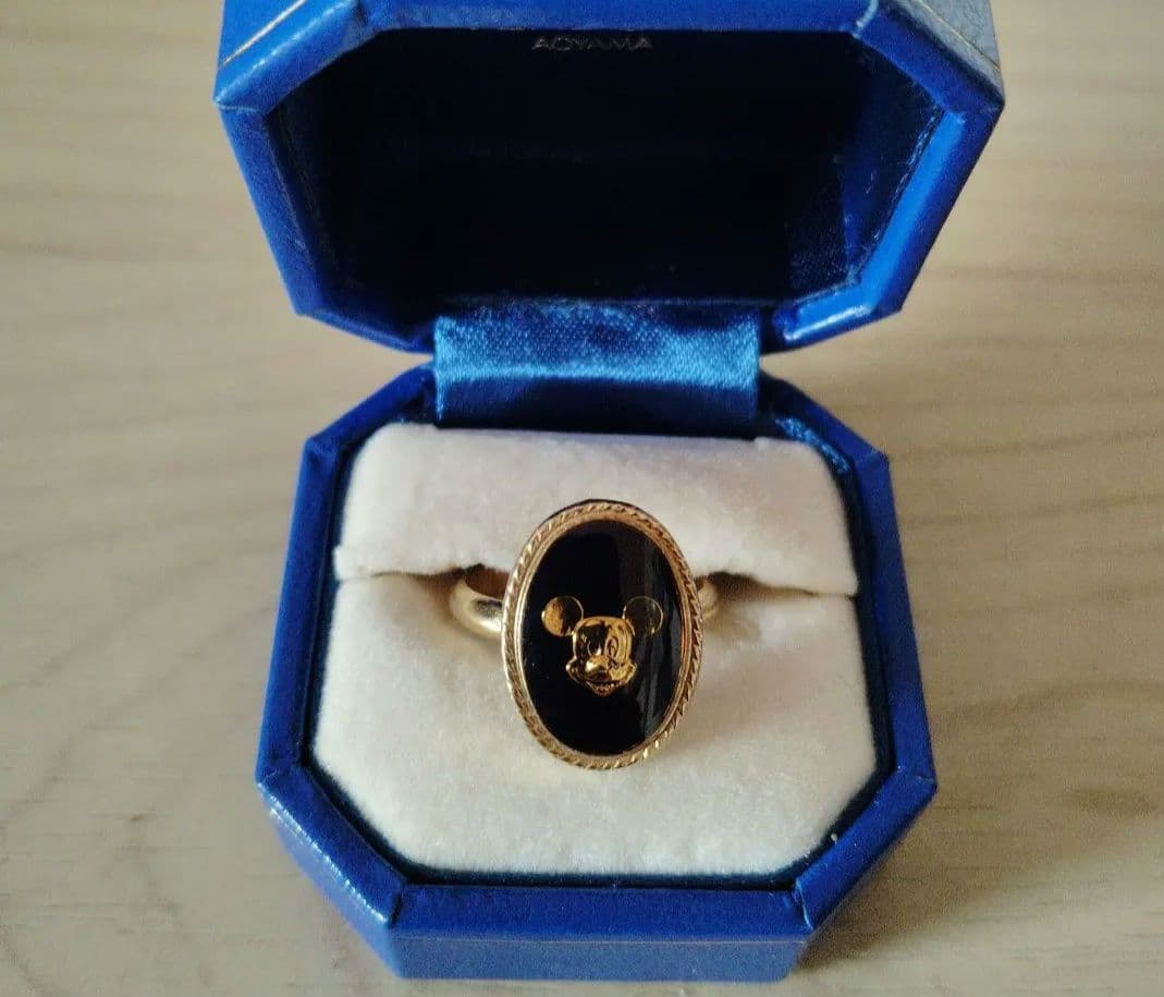 レア✩ミッキーマウス　ヴィンテージ　金色　ゴールドリング　指輪　フリーサイズ