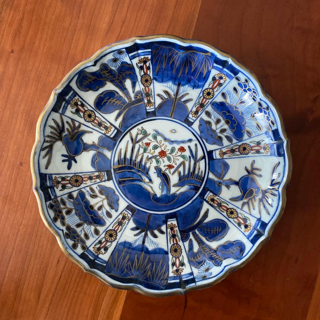 染付　大皿　金彩