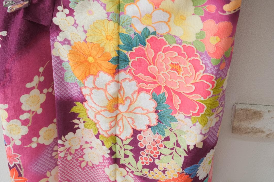 7歳女の子　七五三　紫色花柄着物