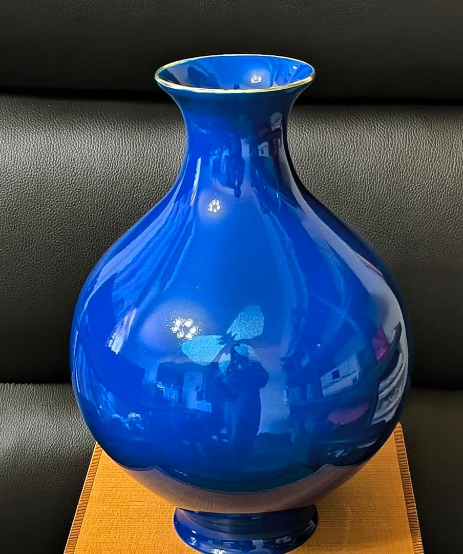 美品 青銅製 深青色花瓶 後藤銅器店
