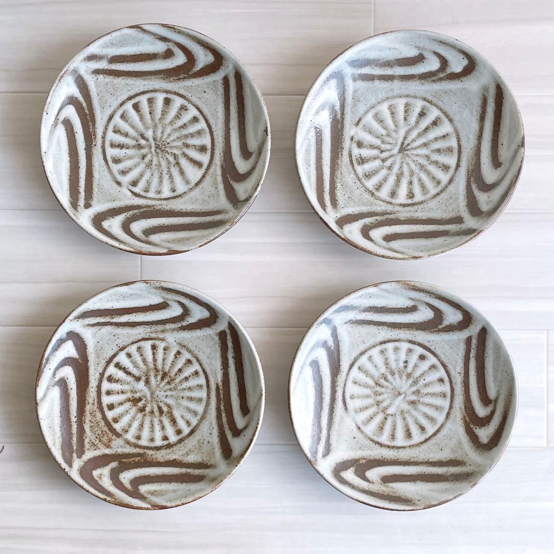益子焼 指描7寸皿 4枚 神谷正一 作家 和食器 民藝