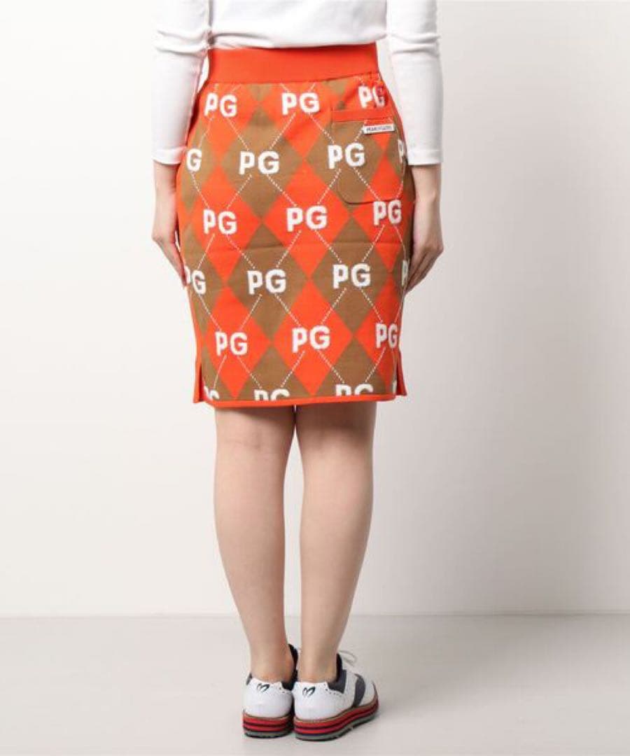 【新品】パーリーゲイツ　サイズ２　アーガイル柄＋モール ニットスカート　オレンジ