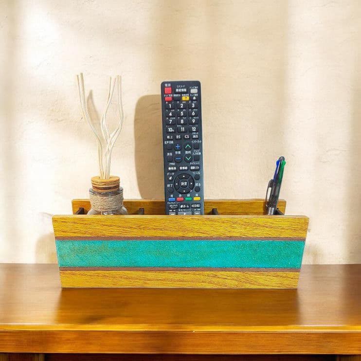 【1207】ウッドレジン　波模様　リモコンラック　収納ケース　インテリア　雑貨
