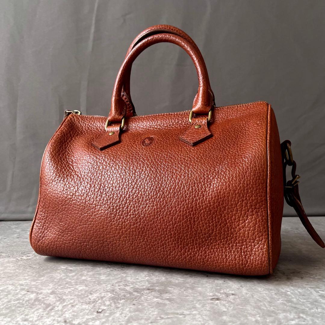 ポロラルフローレン ミニボストンバッグ　ハンドバッグ レザー シボ革 ブラウン