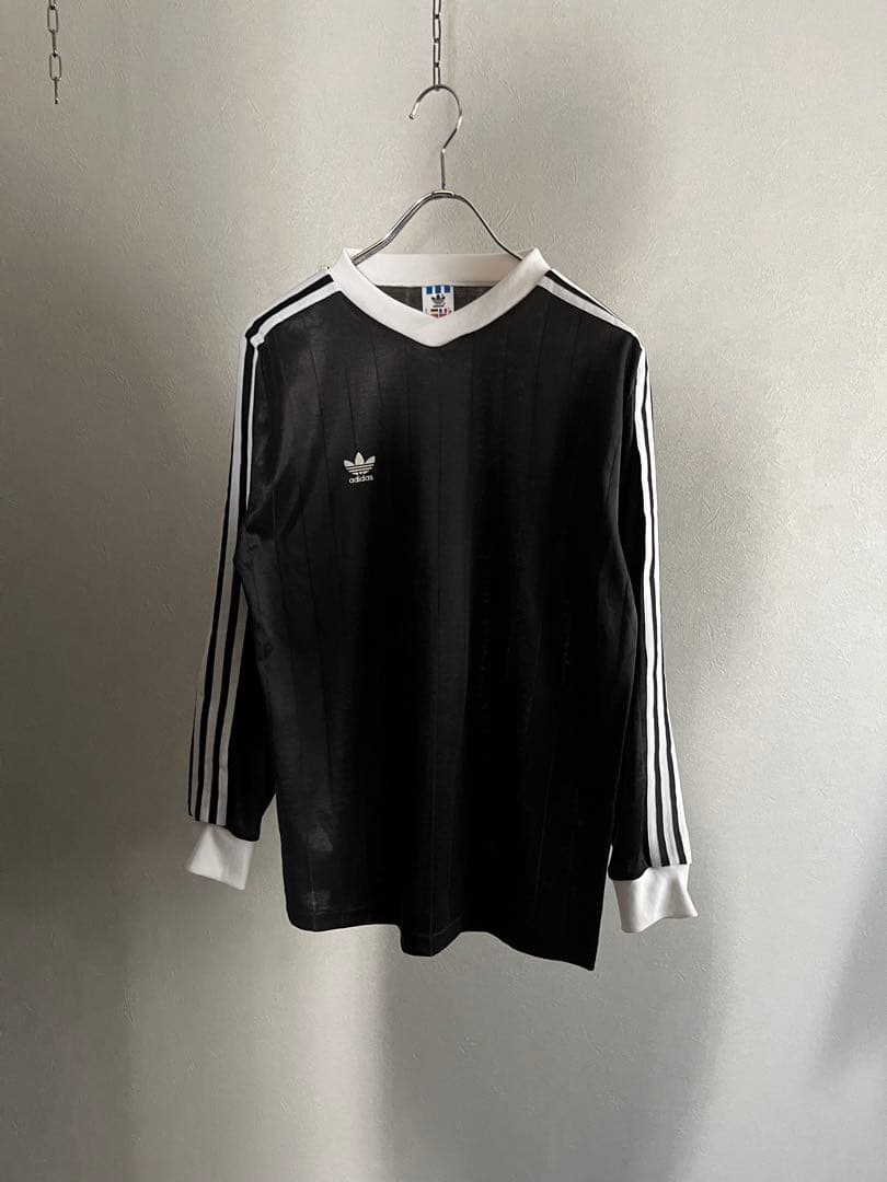 80s 90s adidas アディダス ゲームシャツ ロンT ブラック USA