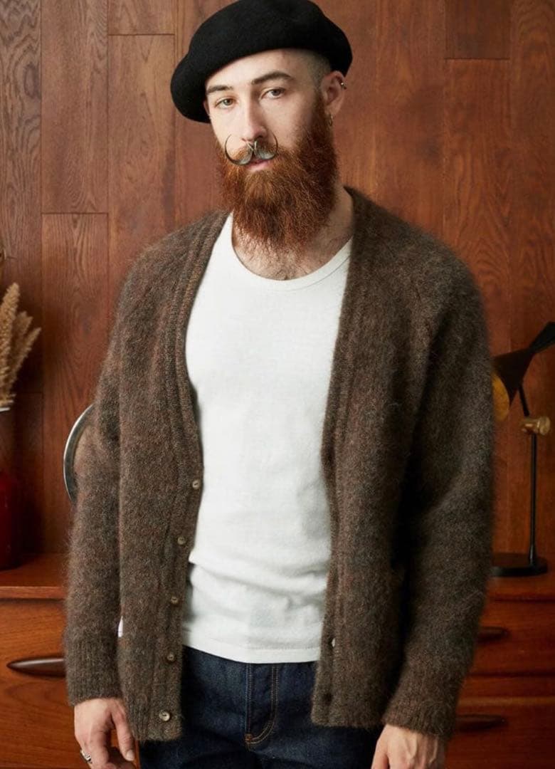 Schott 24AW モヘヤニットカーディガン ブラウン Lサイズ