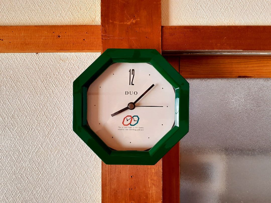 80's　掛け時計　ポストモダン　ビンテージ　レトロ　八角　グリーン