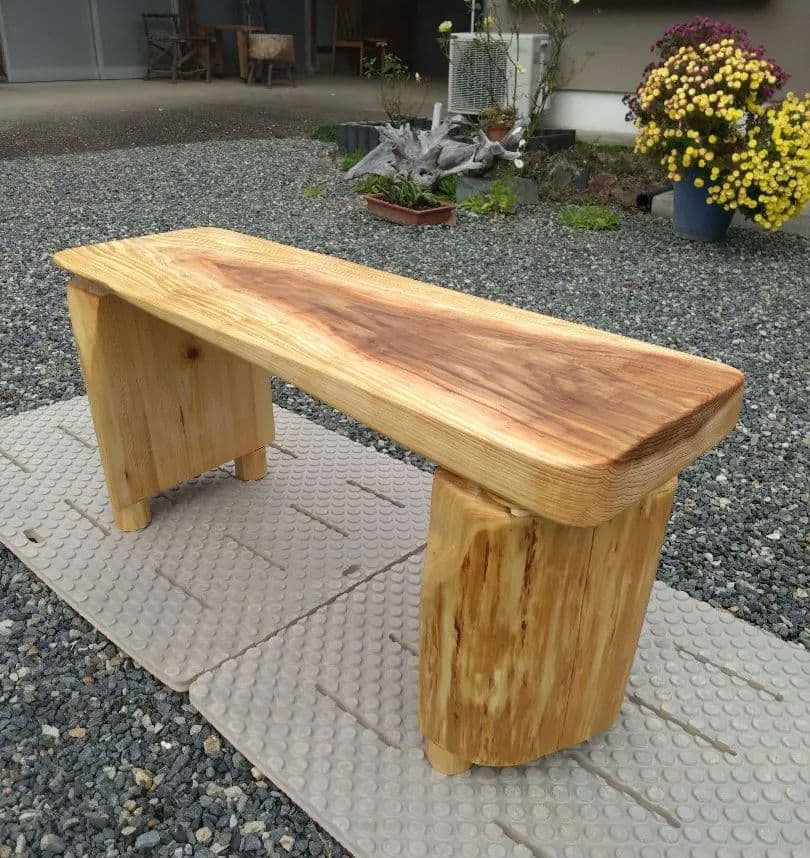杉板と檜のベンチ84　値下げ❕天板は肌に優しい杉　節無しで杢目が綺麗　脚は檜半切