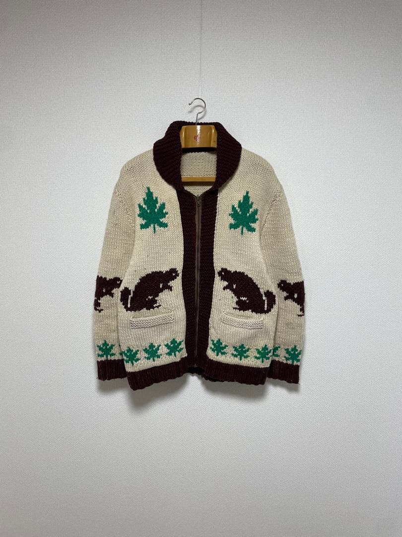 50s 60s カウチン ビーバー×メープル ニット セーター カーディガン