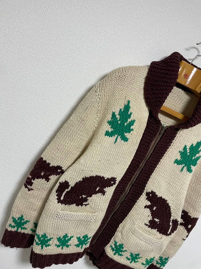 50s 60s カウチン ビーバー×メープル ニット セーター カーディガン