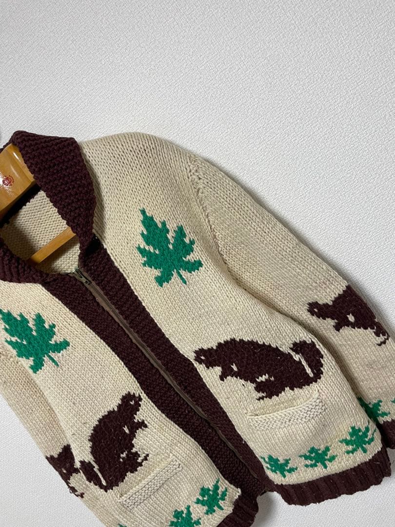 50s 60s カウチン ビーバー×メープル ニット セーター カーディガン
