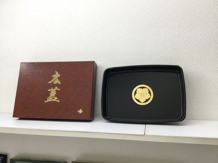 越前塗木乾　尺3広蓋　家紋　丸桔梗