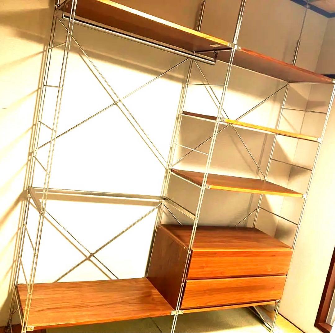 無印良品　ウォルナット　ウッドメタルオープンシェルフ 2段引き出し付き