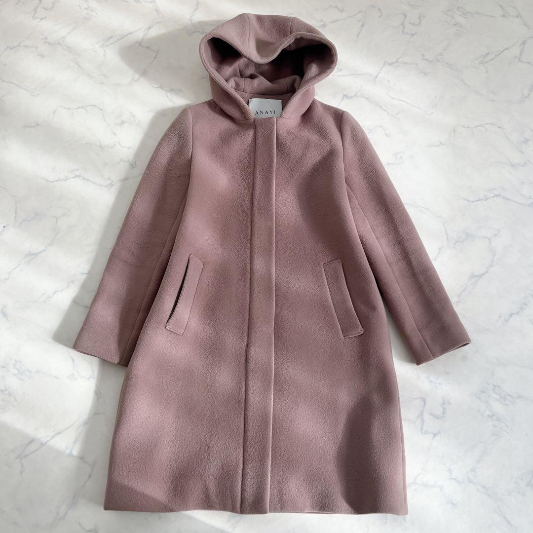 ANAYI アナイ ダブルビーバーフードコート スモークピンク フーデッドコート