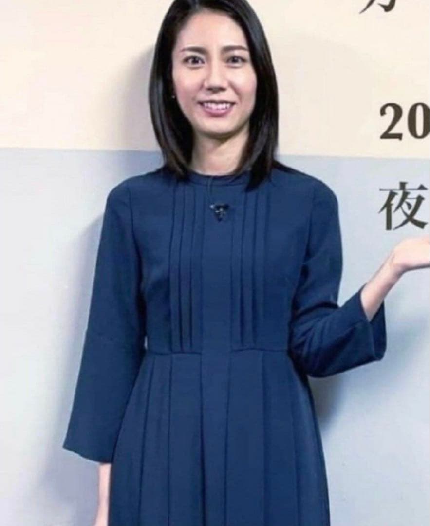 セルフォード　ネイビー 長袖 プリーツ ワンピース 38