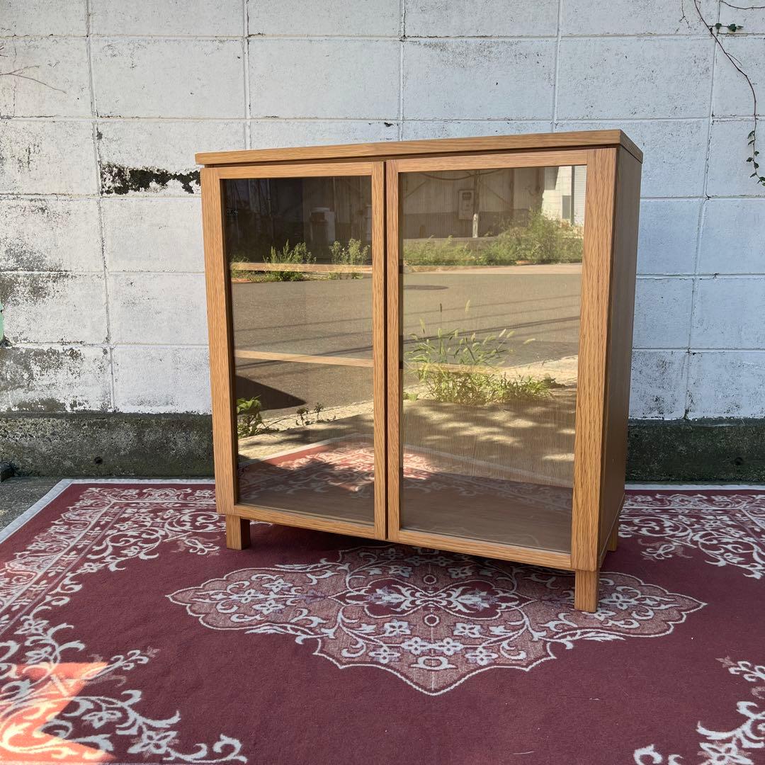 送料無料◾️MUJI 無印良品 木製キャビネット ガラス扉 オーク材突板