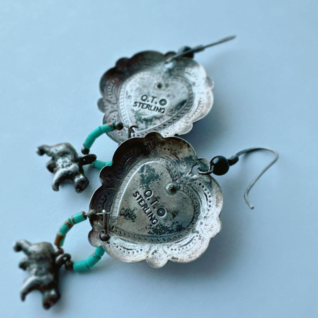 【J092】ヴィンテージ　ネイティブアメリカン　ターコイズ　ハート　ピアス