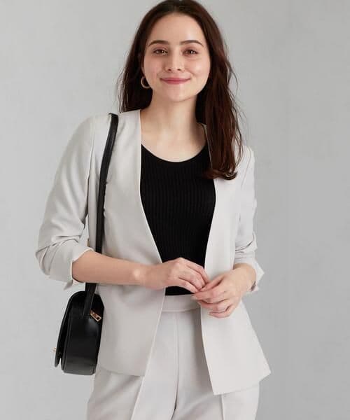 レックスツイル ノーラペルジャケット テーパードパンツ セットアップ カチリラ