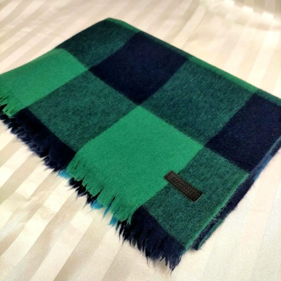 マッキントッシュフィロソフィー 大判カシミヤマフラー、ストール　グリーンネイビー