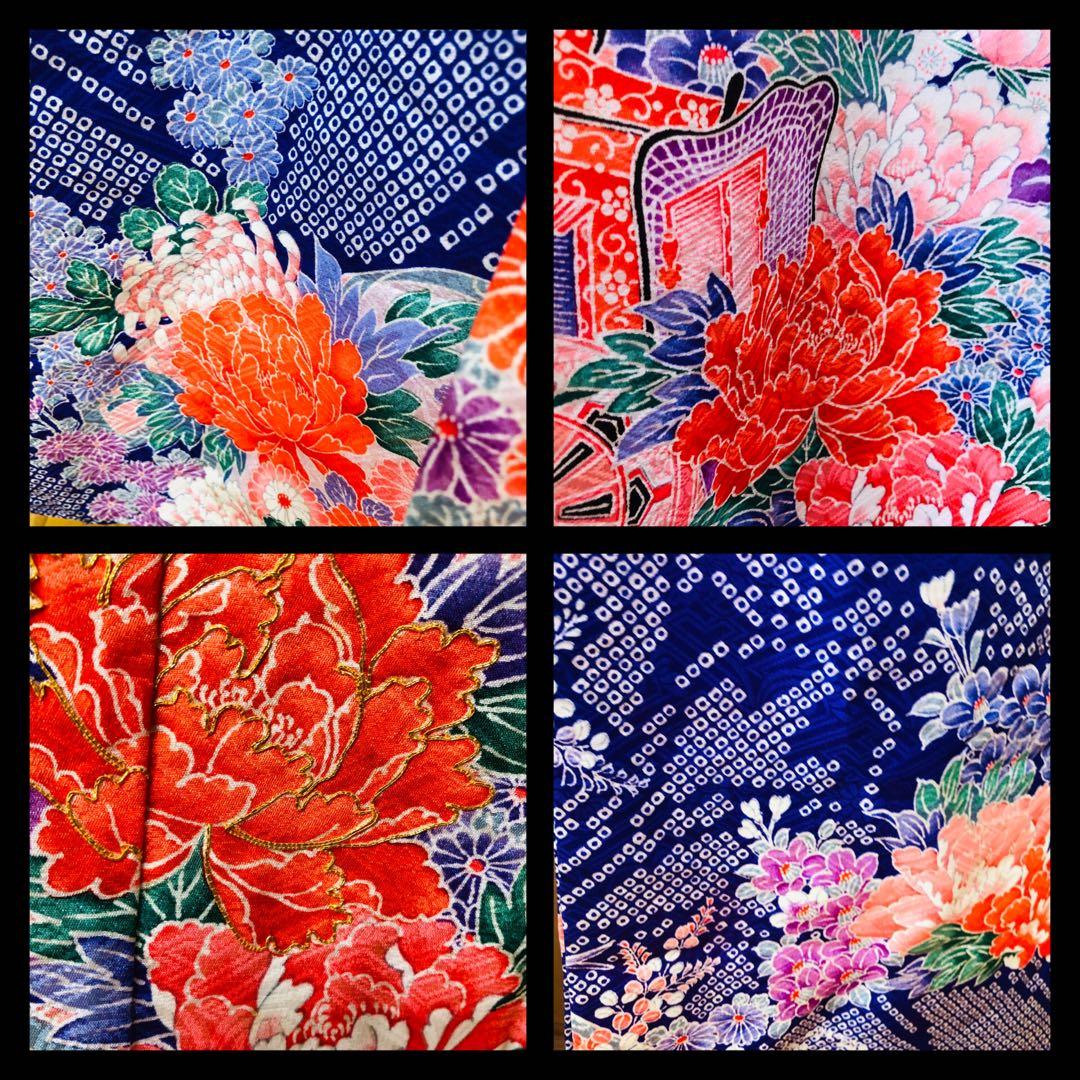 七五三7歳‼️豪華絞り柄風御所車牡丹花々金糸刺繍煌びやか全てついてる完全フルセット