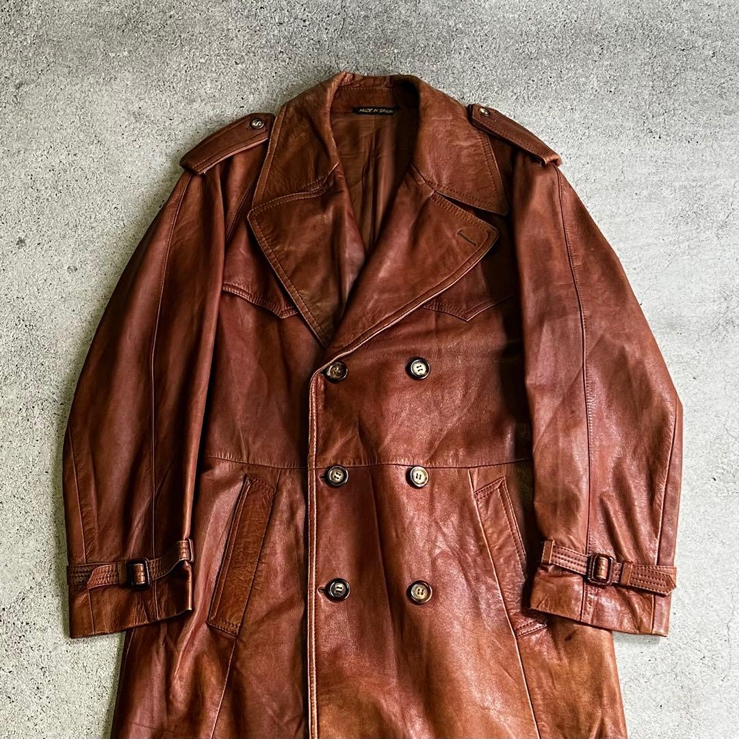 EURO vintage スペイン製 ラムレザートレンチコート 羊革
