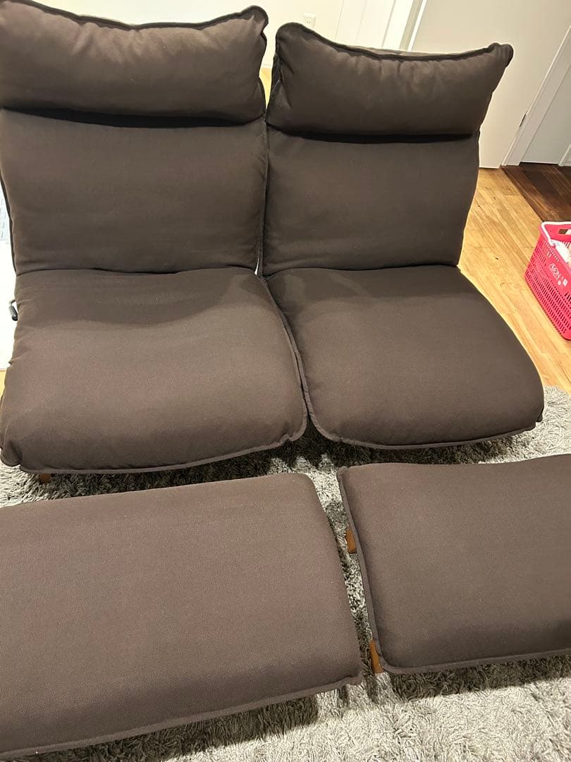 無印良品 ハイバックリクライニングソファ 2人掛け ブラウン オットマン２個付き