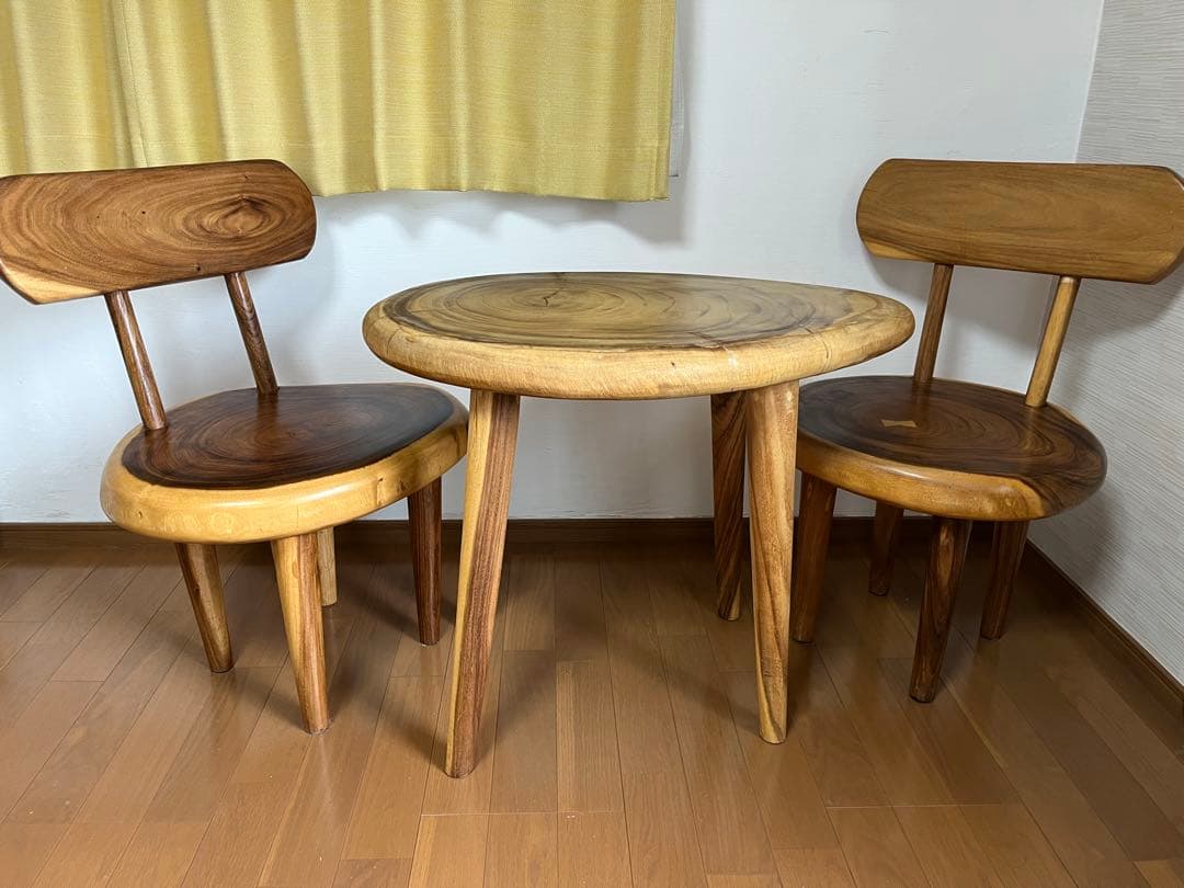 【東京都世田谷区手渡】 伊豆大工市場13万円以上 一枚板テーブル椅子2脚セット