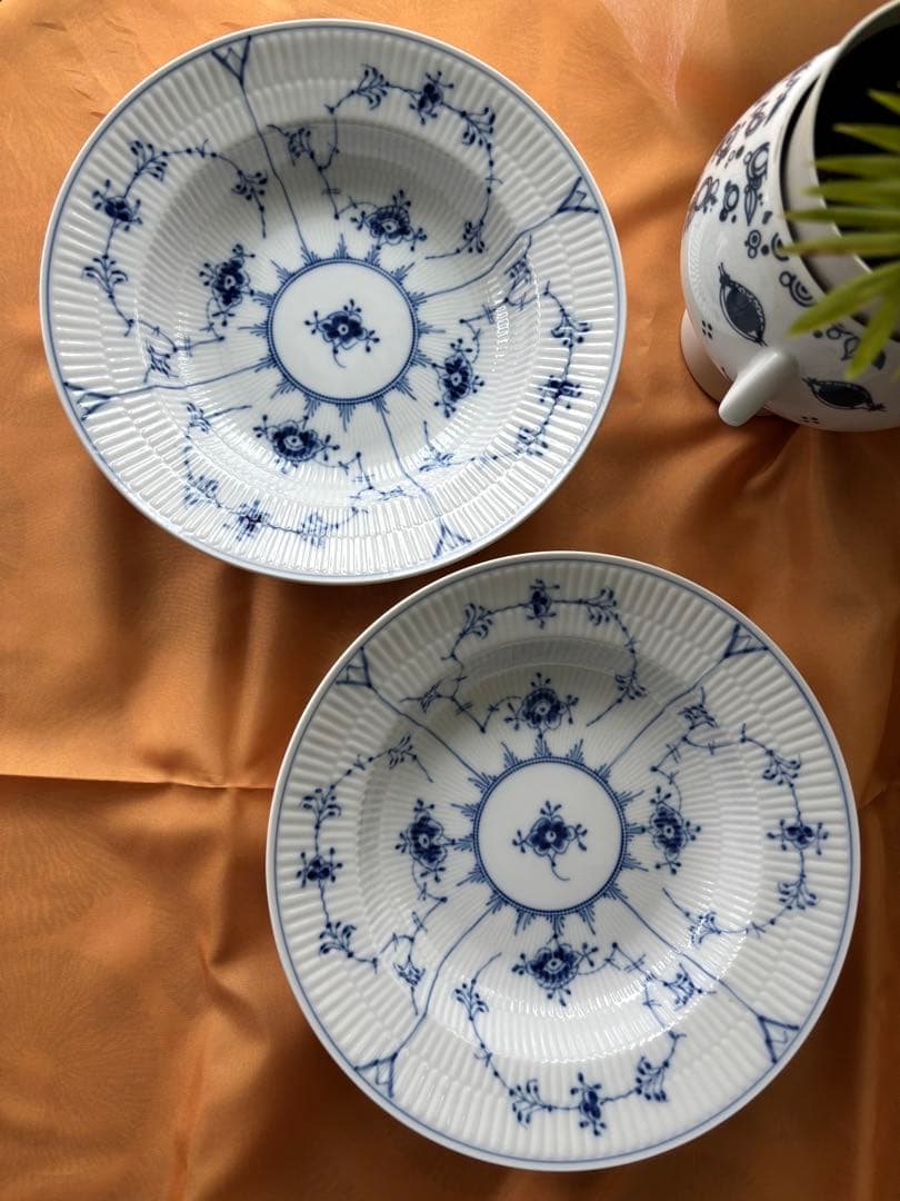   ブルーフルーテッド プレイン ディープ皿２枚