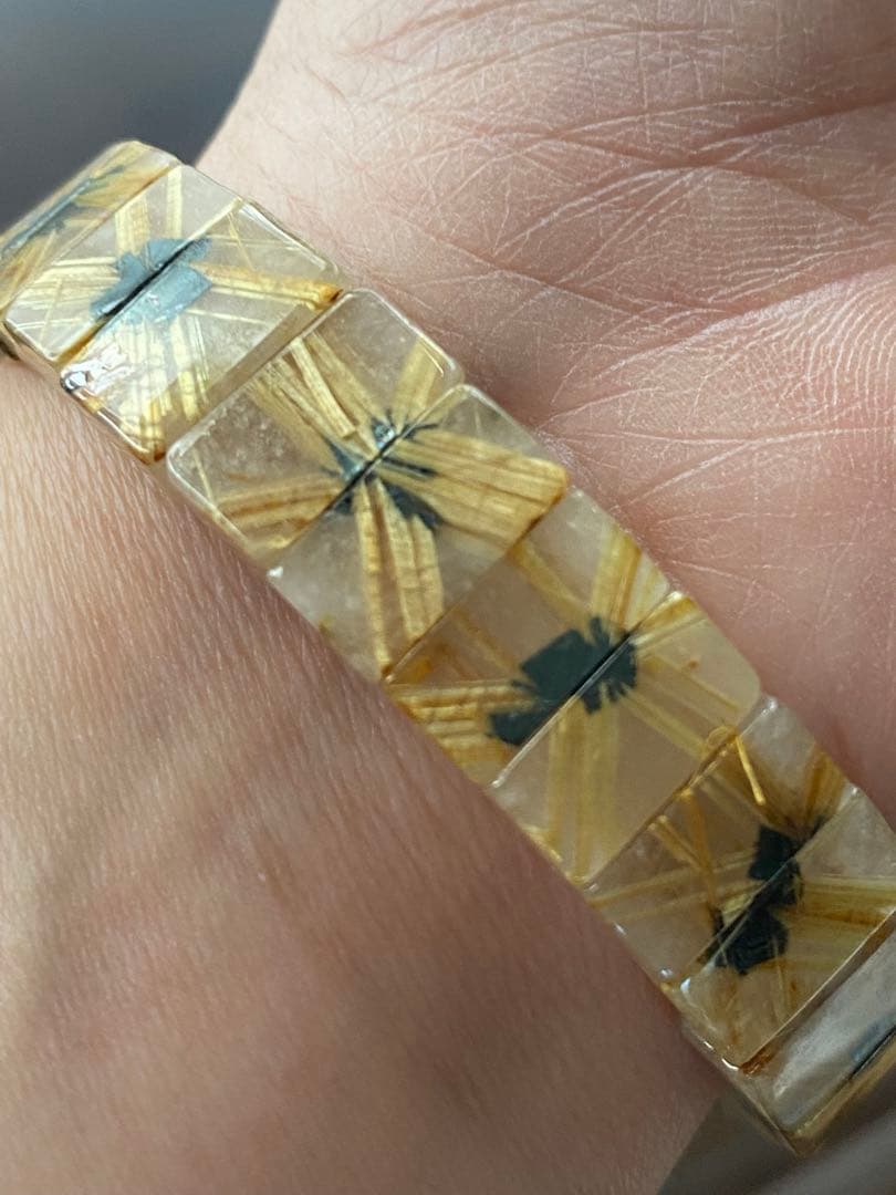 天然石ブレスレット 太陽放射タイチンルチルクォーツ バングル