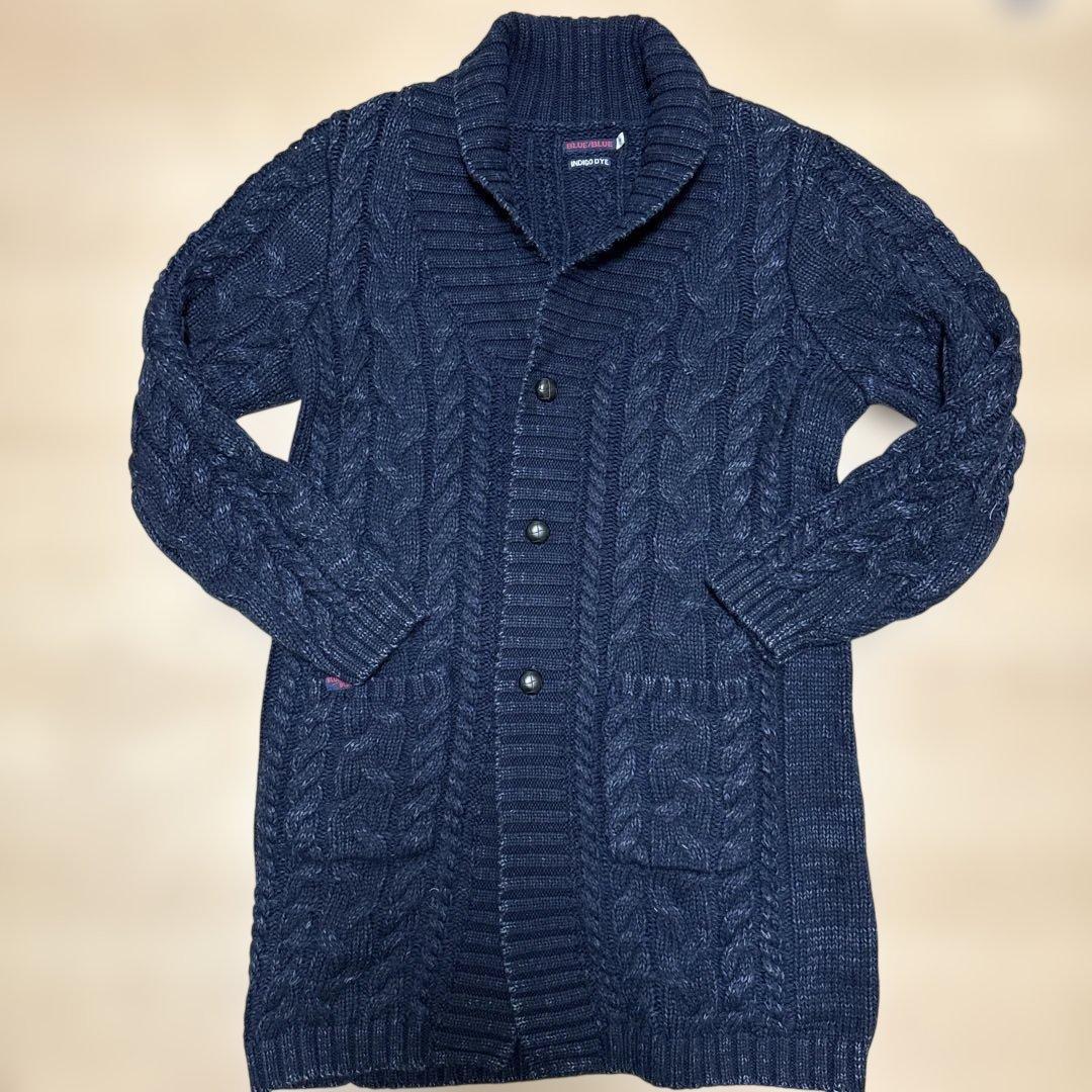 BLUE BLUE　インディゴコットン　ケーブルニットコート