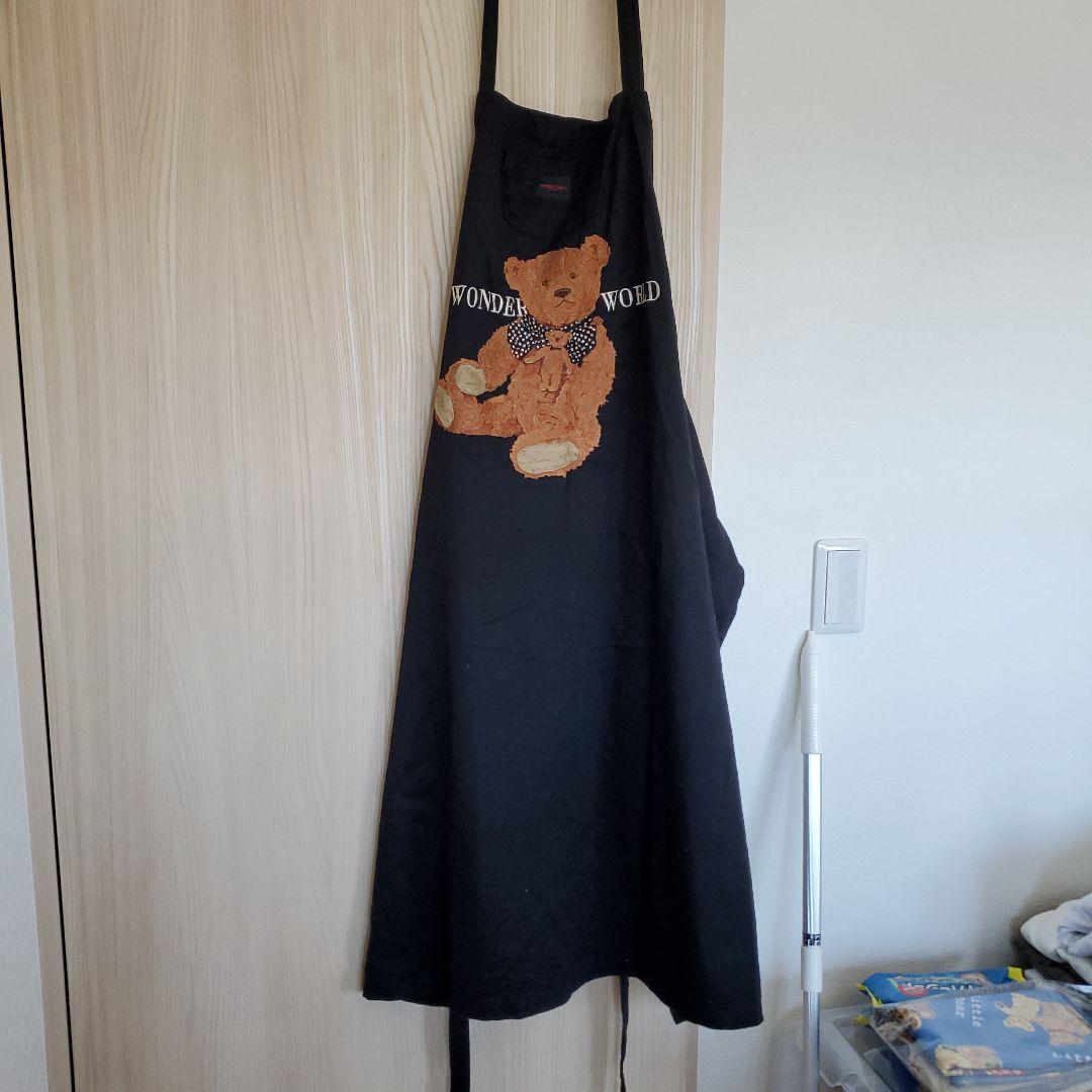 ピンクハウス　くま刺繍エプロン　黒