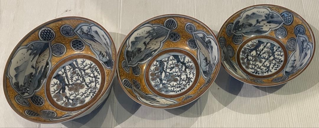 九谷焼　御茶碗　どんぶり　３点セット　大中小　和柄　陶器　日用品