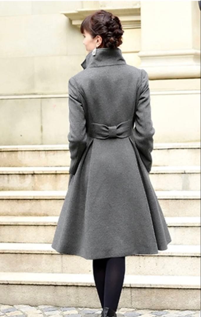 RUIRUE BOUTIQUE バックリボンフィット＆フレアウールコート　S