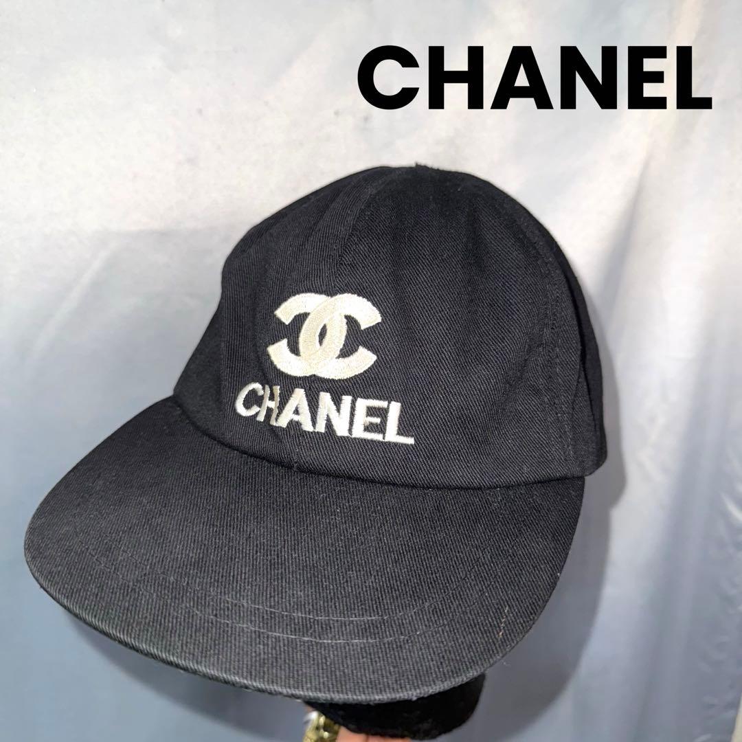 80〜90s vintage CHANEL ロゴキャプ　ブラック　黒　当時モノ