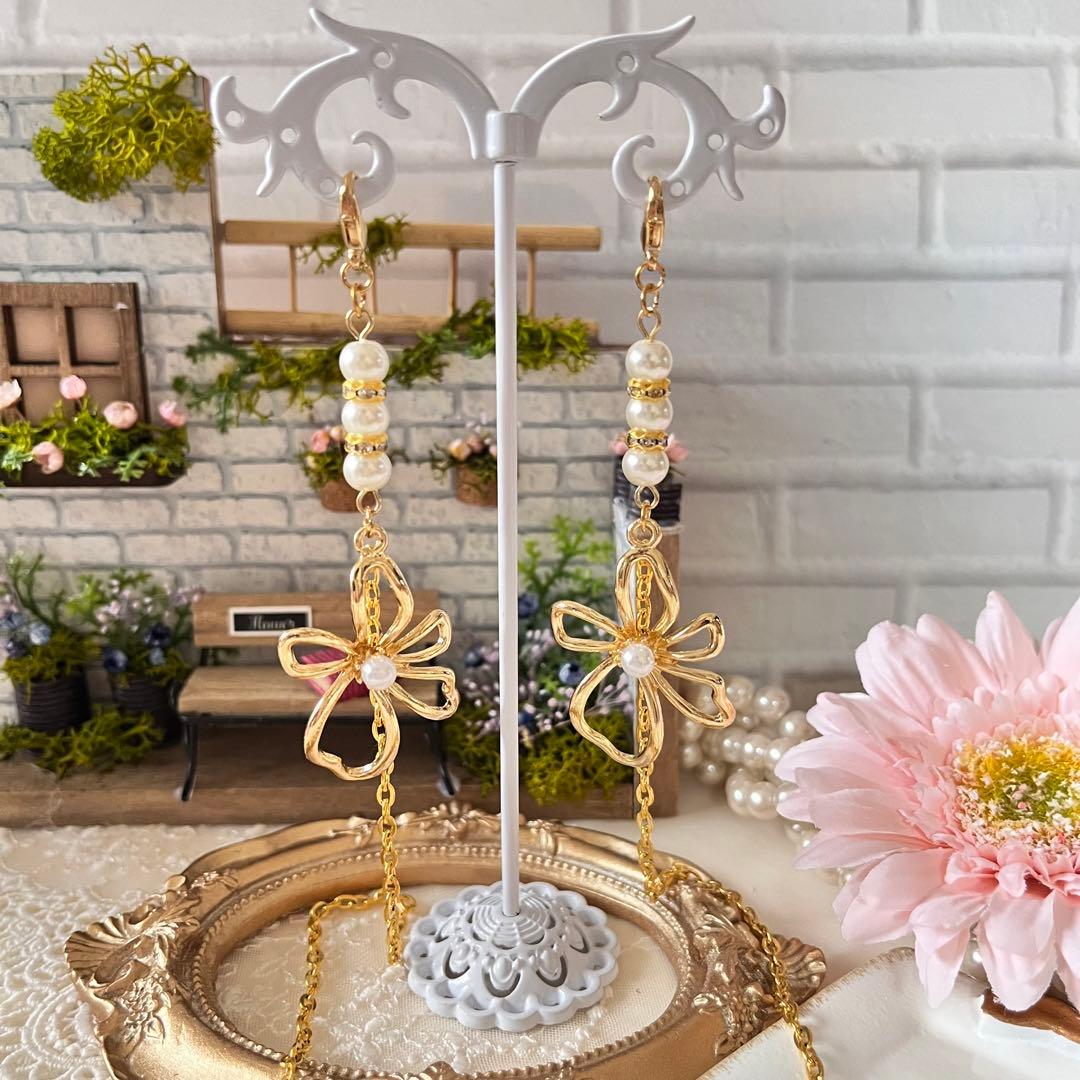 ♪❤️  花　パール　ロンデル　マスクチェーン　メガネチェーン　ハンドメイド