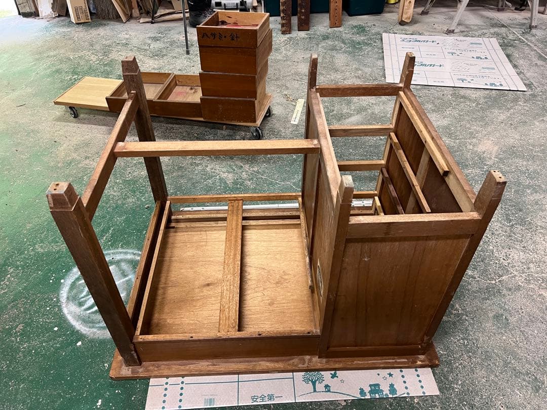 木製レトロ机　昭和　ビンテージ　片袖机