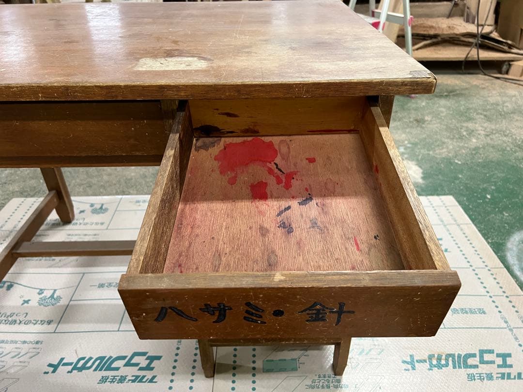木製レトロ机　昭和　ビンテージ　片袖机