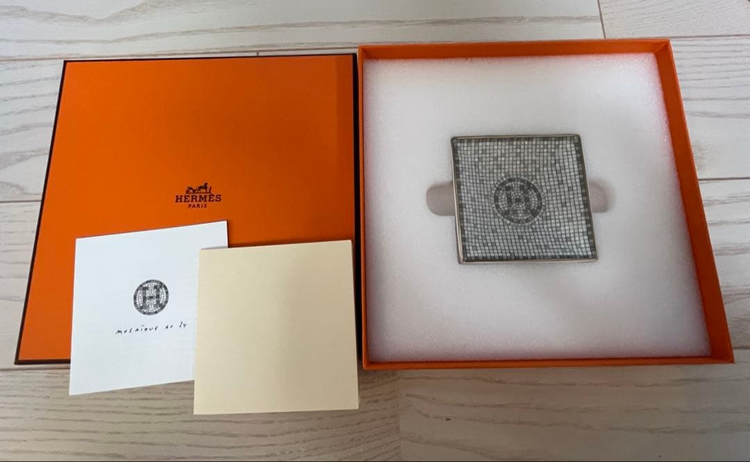 HERMES モザイク模様 陶器皿 約14cm