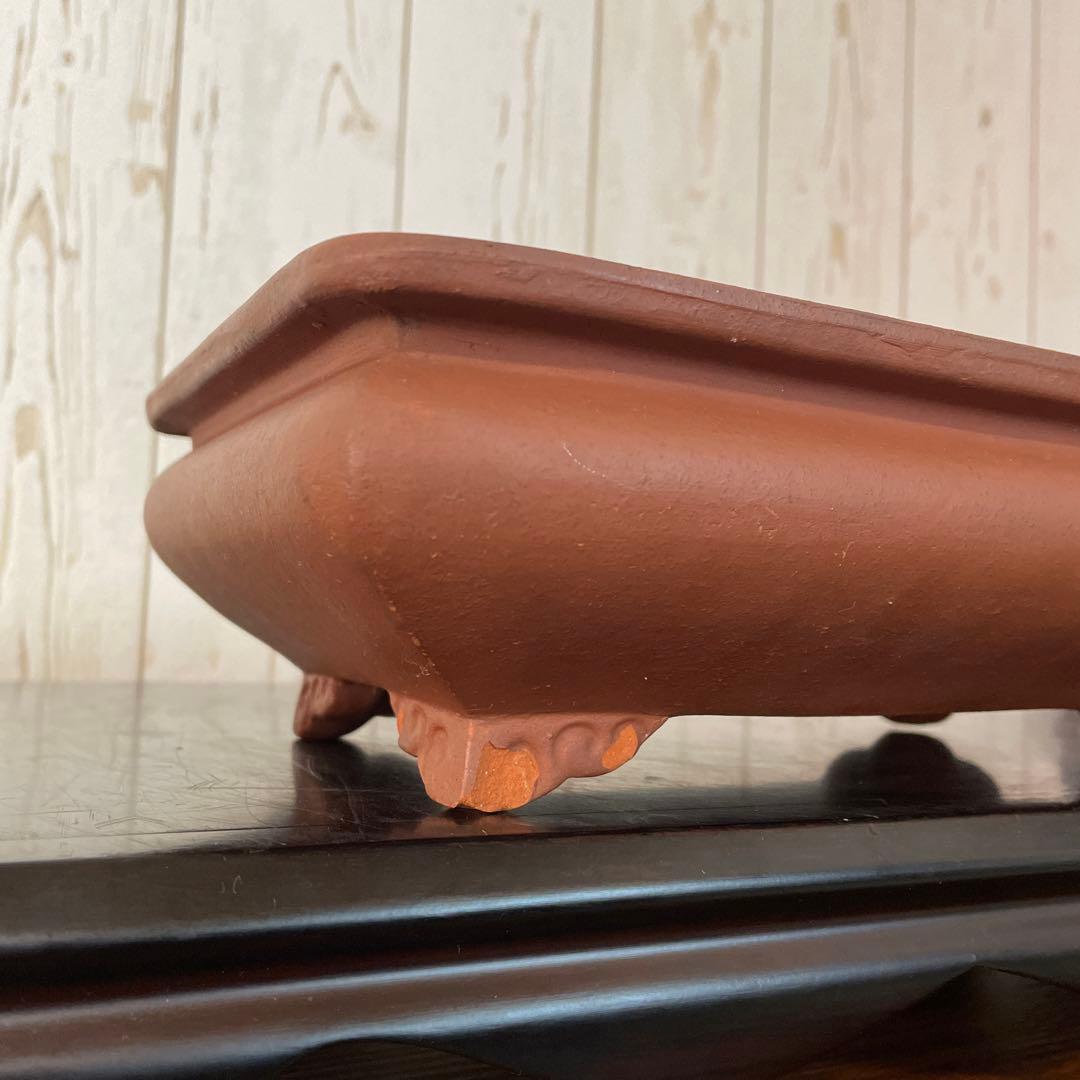 盆栽鉢　時代鉢　大正鉢　植木鉢　常滑焼　朱泥　袋式　雲足　呉推周製