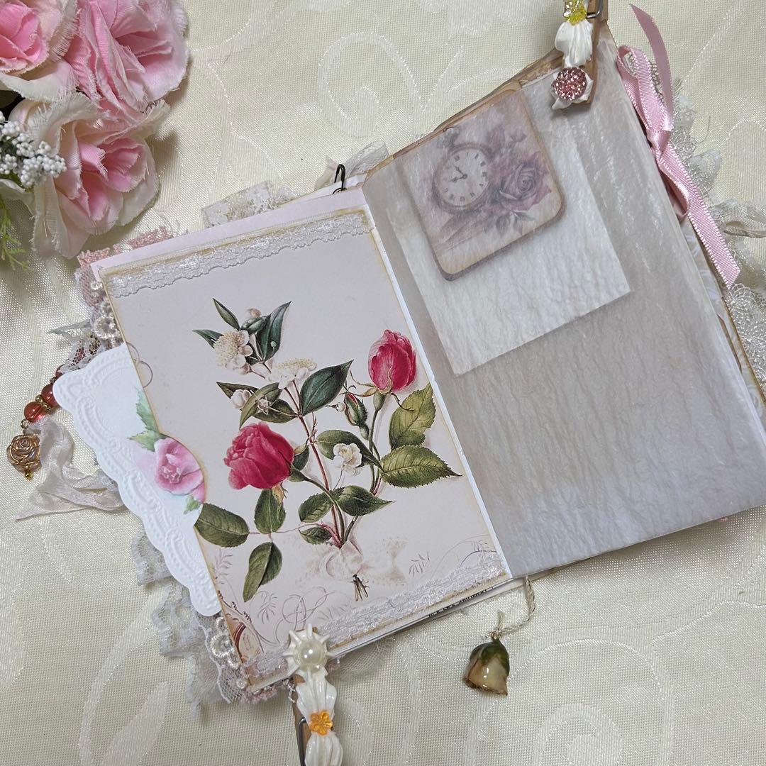 薔薇とレースのジャンクジャーナル・雑記帳　ミニタイプ　幸せの予感♡
