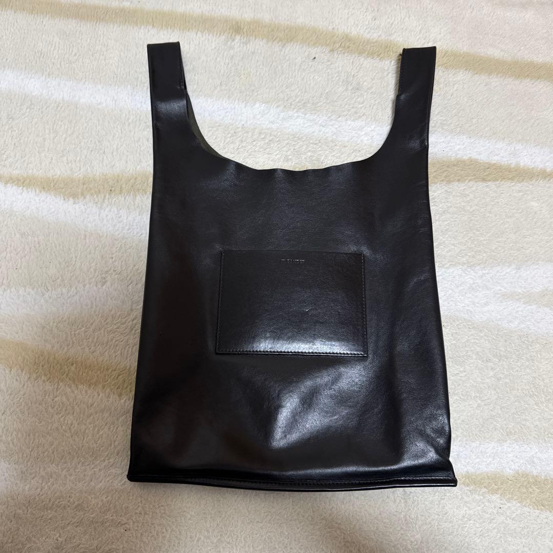 黒 レザートートバッグ 外ポケット付き