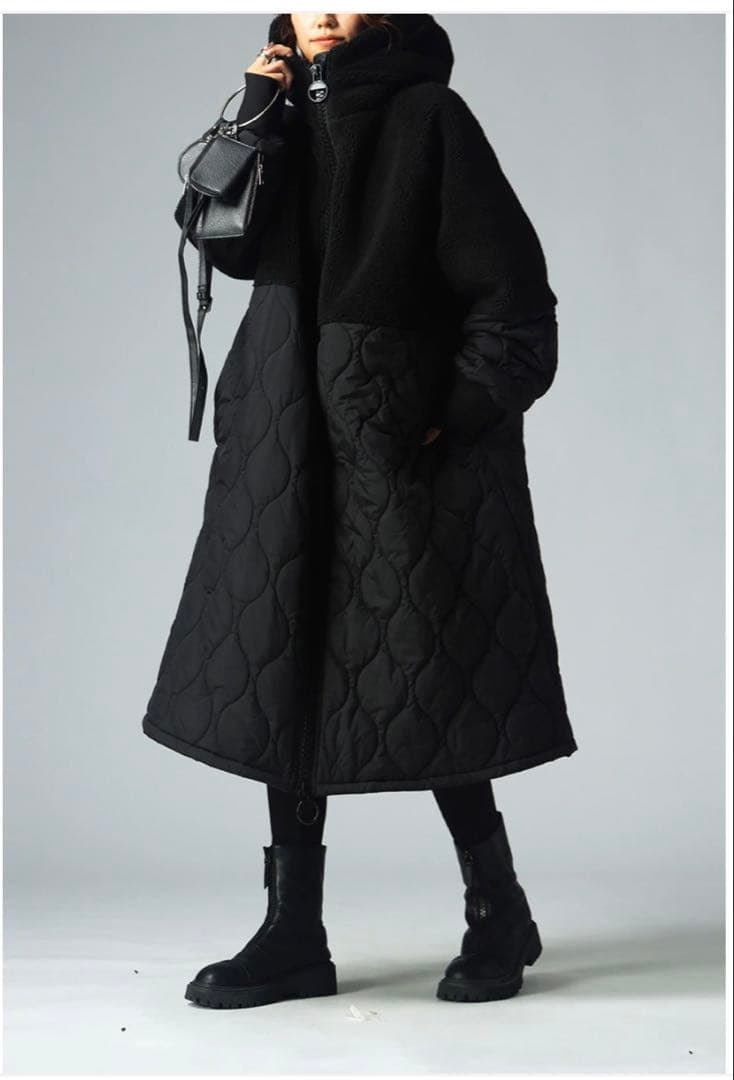 アンティカ　ビッグファスナー ロングコート レディース ボアアウター