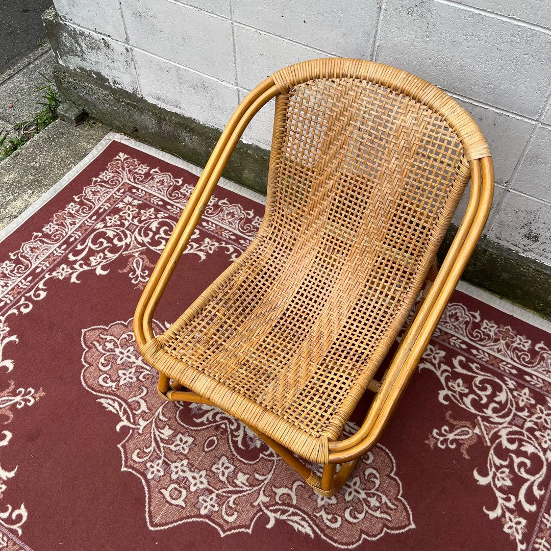 古家具ナチュラル天然素材◾️籐ラタンフレーム ラタンチェア 椅子 アームチェア B